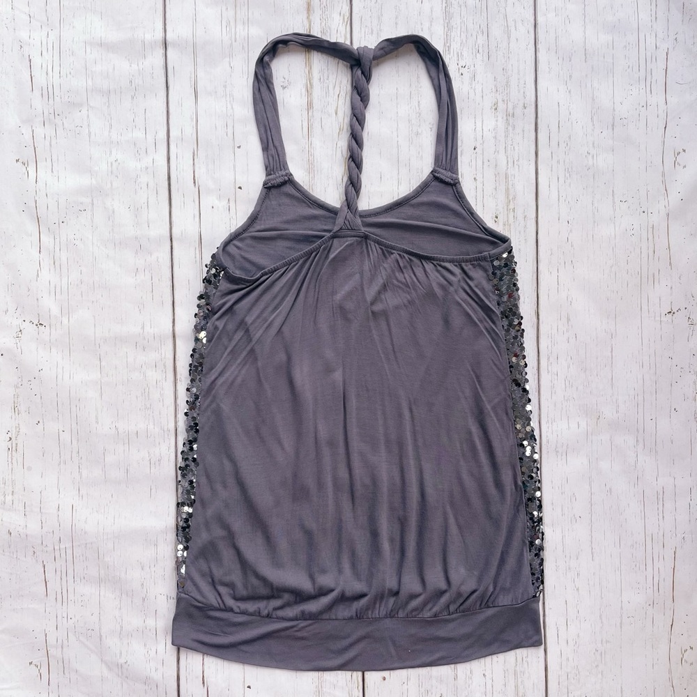 Express Women’s Gray Sequin Braided Back Elastic Waist Halter Tank Top Size XS - Picture 2 of 6